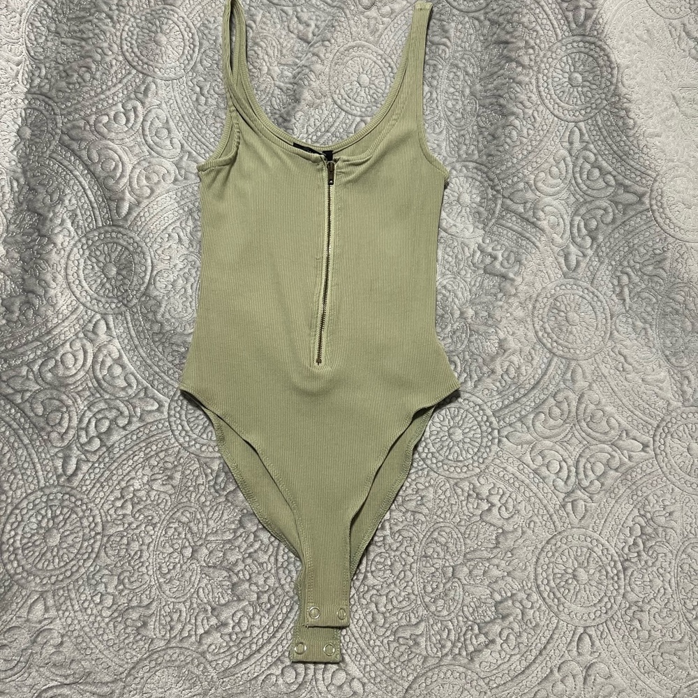Forever 21 Sage Green Zipper Bodysuit